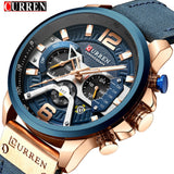 CURREN Casual Sport Watches for Men Blue Top Brand Luxury 8329 Leather Wrist Watch Man Clock Fashion Chronograph Wristwatch