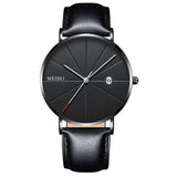 Black Men‘s Ultra Thin Watch Stainless Steel Mesh Band Leather Clock Classic Quartz Date Wristwatch Casual Relogio Masculino