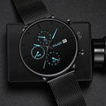 Blue Pointer Men Watch Quartz Casual Simple Alloy Mesh Matte Male Business Temperament Calendar Wrist Watch Relojes Para Hombre