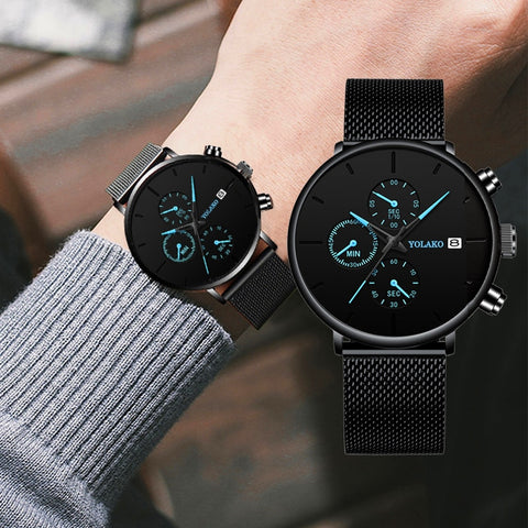Quartz Men Watches Blue Pointer Casual Brand New Fashion Stainless Steel Mesh Strap Ultra Thin Gift Business WristWatch