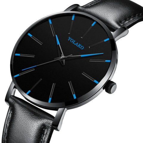 Men Watches New Trendy Blue Dial Simple Quartz Casual Leather Strap Wristwatch Ultra Thin Clock Business Relogio Masculion