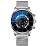 Relojes Masculino Mens Watches Fashion Stainless Steel Luxury Calendar Display Analog Quartz Wrist Watches Business blue Watch
