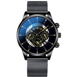 Relojes Masculino Mens Watches Fashion Stainless Steel Luxury Calendar Display Analog Quartz Wrist Watches Business blue Watch