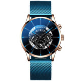Relojes Masculino Mens Watches Fashion Stainless Steel Luxury Calendar Display Analog Quartz Wrist Watches Business blue Watch