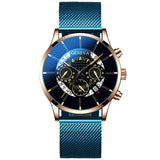 Relojes Masculino Mens Watches Fashion Stainless Steel Luxury Calendar Display Analog Quartz Wrist Watches Business blue Watch