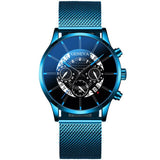 Relojes Masculino Mens Watches Fashion Stainless Steel Luxury Calendar Display Analog Quartz Wrist Watches Business blue Watch