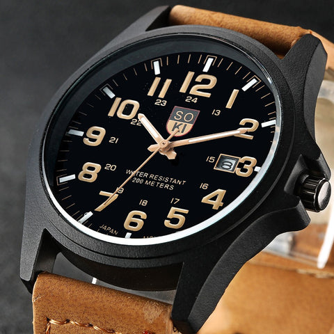 Brand Sport Military Watches Fashion Casual Quartz Watch Leather Analog Men 2016 New SOKI Luxury Wristwatch Relogio Masculino