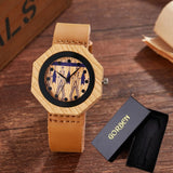 Unique Irregular Imitation Wooden watch Men Casual Leaher Strap Quartz Watch High Quality Ladies Clock Gifts relogio masculino
