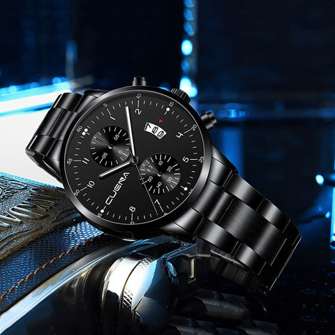 relogio masculino Men Watch CUENA Men's Business Steel Belt Watch Three Eyes Calendar Quartz Watch Women Watch relojes hombre