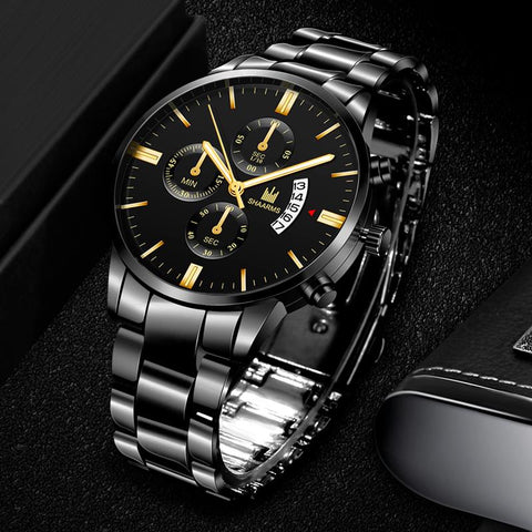 SHAARMS Luxury Men  Business watches Fashion black Belt Date Sport watch male Quartz Wristwatch Relojes Hombre 2020