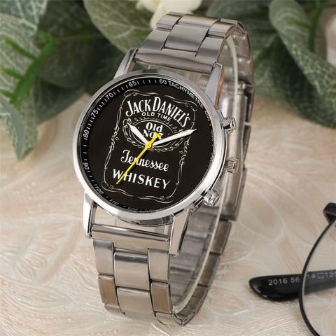 Punk Cool Black Jack Daniel's Old Time Round Dial Mens Watch Quartz Stainless Steel Wrist Watch Hot Stylish Men's Watches