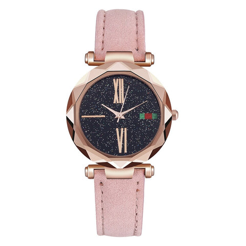Luxury Rose Gold Women Watches Fashion Roman Numerals Ladies Watch Starry Sky Clock Casual Leather Quartz Wtach Relogio Feminino