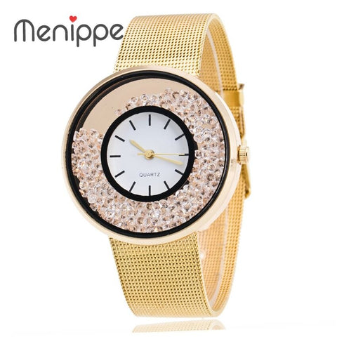 2019 Menippe Hot Fashion Stainless Steel Rose Gold Watch Silver Women Wrist Wtach Luxury Women Rhinestone Watches Quartz Watch