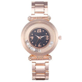 Fashion Women Rotate Diamond Watch Rose Gold Stainless Steel Quartz Wristwatch Ladies Elegant Business Rhinestone Wtaches
