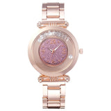 Fashion Women Rotate Diamond Watch Rose Gold Stainless Steel Quartz Wristwatch Ladies Elegant Business Rhinestone Wtaches