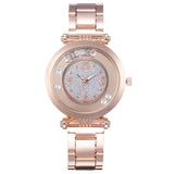 Fashion Women Rotate Diamond Watch Rose Gold Stainless Steel Quartz Wristwatch Ladies Elegant Business Rhinestone Wtaches