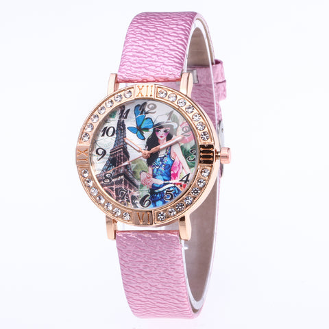 Ladies Brand Fashion Rose Gold Leather Strap Band Quartz Wtach Luxury Sport Fashion Women Rhinestone Watch Relogio Feminino