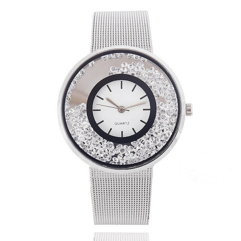 Luxury Fashion Quicksand design Stainless Steel Rose Gold & Silver Wrist Wtach Women Rhinestone Watches Quartz Watch Hodinky