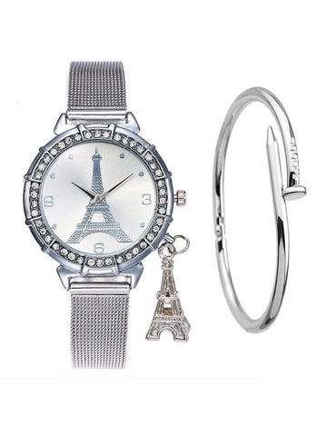 Fashion Gold & Silver Stainless Steel Band Quartz Wtach Luxury Women Rhinestone Watches  luxury watch women bracelet watch