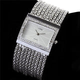 2019 New Fashion Alloy Silver and gold Band Quartz Wtach Luxury Women Rhinestone Bangle Bracelet Watch Dress Ladies Wrist Clock