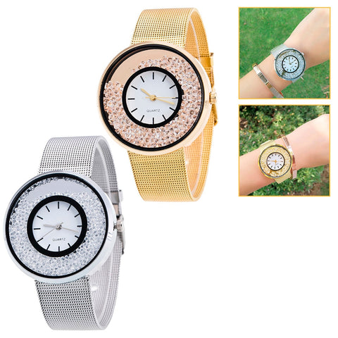 Montre femme Fashion Rose Gold & Silver Mesh Band Quartz Wtach Luxury Stainless Steel Women Rhinestone Watch Relogio Feminino