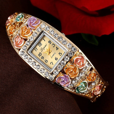 Lvpai Hot Fashion Stainless Steel Gold Wrist Wtach Clockss Luxury Women Rhinestone Crystal Dress Watch Quartz Watch Gifts