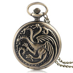 Game of Thrones Theme Bronze Fob Pocket Watch Men's Quartz Pocket Watch with Chain With Necklace for Men Women Fans Gifts