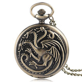Game of Thrones Theme Bronze Fob Pocket Watch Men's Quartz Pocket Watch with Chain With Necklace for Men Women Fans Gifts