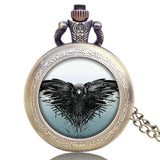Game of Thrones Theme Bronze Fob Pocket Watch Men's Quartz Pocket Watch with Chain With Necklace for Men Women Fans Gifts
