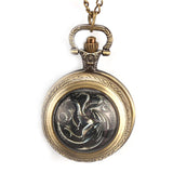 Game of Thrones Theme Bronze Fob Pocket Watch Men's Quartz Pocket Watch with Chain With Necklace for Men Women Fans Gifts