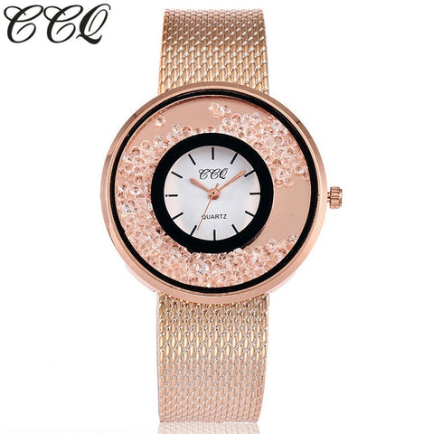 CCQ Brand Fashion Gold & Silver Plastic Band Quartz Wtach Luxury Women Rhinestone Watches Clock Gift Relogio Feminino Hot