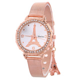 2018 New Fashion Stainless Steel Gold & Silver Band Quartz Wtach Luxury Women Rhinestone Watches Valentine Gift clock