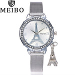 2018 New Fashion Stainless Steel Gold & Silver Band Quartz Wtach Luxury Women Rhinestone Watches Valentine Gift clock