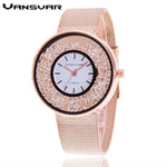 Vansvar Brand Fashion Rose Gold & Silver Mesh Band Quartz Wtach Luxury Stainless Steel Women Rhinestone Watch Relogio Feminino