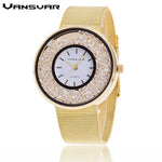 Vansvar Brand Fashion Rose Gold & Silver Mesh Band Quartz Wtach Luxury Stainless Steel Women Rhinestone Watch Relogio Feminino