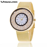Vansvar Brand Fashion Rose Gold & Silver Mesh Band Quartz Wtach Luxury Stainless Steel Women Rhinestone Watch Relogio Feminino