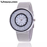 Vansvar Brand Fashion Rose Gold & Silver Mesh Band Quartz Wtach Luxury Stainless Steel Women Rhinestone Watch Relogio Feminino