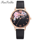 Fanteeda Brand Flower Watch Rose Gold Wtach Leather Quartz Women Wristwatches Women Fashion Luxury Ladies Summer Dress Watches