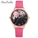 Fanteeda Brand Flower Watch Rose Gold Wtach Leather Quartz Women Wristwatches Women Fashion Luxury Ladies Summer Dress Watches