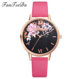 Fanteeda Brand Flower Watch Rose Gold Wtach Leather Quartz Women Wristwatches Women Fashion Luxury Ladies Summer Dress Watches