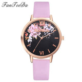 Fanteeda Brand Flower Watch Rose Gold Wtach Leather Quartz Women Wristwatches Women Fashion Luxury Ladies Summer Dress Watches