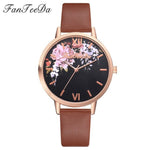 Fanteeda Brand Flower Watch Rose Gold Wtach Leather Quartz Women Wristwatches Women Fashion Luxury Ladies Summer Dress Watches