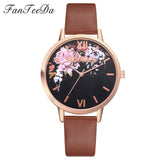 Fanteeda Brand Flower Watch Rose Gold Wtach Leather Quartz Women Wristwatches Women Fashion Luxury Ladies Summer Dress Watches