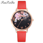 Fanteeda Brand Flower Watch Rose Gold Wtach Leather Quartz Women Wristwatches Women Fashion Luxury Ladies Summer Dress Watches