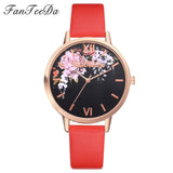 Fanteeda Brand Flower Watch Rose Gold Wtach Leather Quartz Women Wristwatches Women Fashion Luxury Ladies Summer Dress Watches