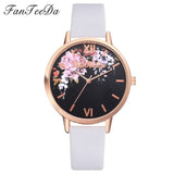 Fanteeda Brand Flower Watch Rose Gold Wtach Leather Quartz Women Wristwatches Women Fashion Luxury Ladies Summer Dress Watches