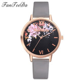 Fanteeda Brand Flower Watch Rose Gold Wtach Leather Quartz Women Wristwatches Women Fashion Luxury Ladies Summer Dress Watches