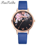 Fanteeda Brand Flower Watch Rose Gold Wtach Leather Quartz Women Wristwatches Women Fashion Luxury Ladies Summer Dress Watches