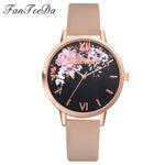 Fanteeda Brand Flower Watch Rose Gold Wtach Leather Quartz Women Wristwatches Women Fashion Luxury Ladies Summer Dress Watches