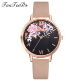 Fanteeda Brand Flower Watch Rose Gold Wtach Leather Quartz Women Wristwatches Women Fashion Luxury Ladies Summer Dress Watches